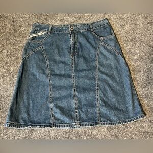 French Cuff Women’s Denim Jean Mini Skirt Coquette Sz12 Pockets Knee Length blue